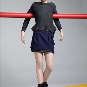 Maje Blue Seventy Leather Trimmed Woven Mini Skirt Women's Size 38 US M